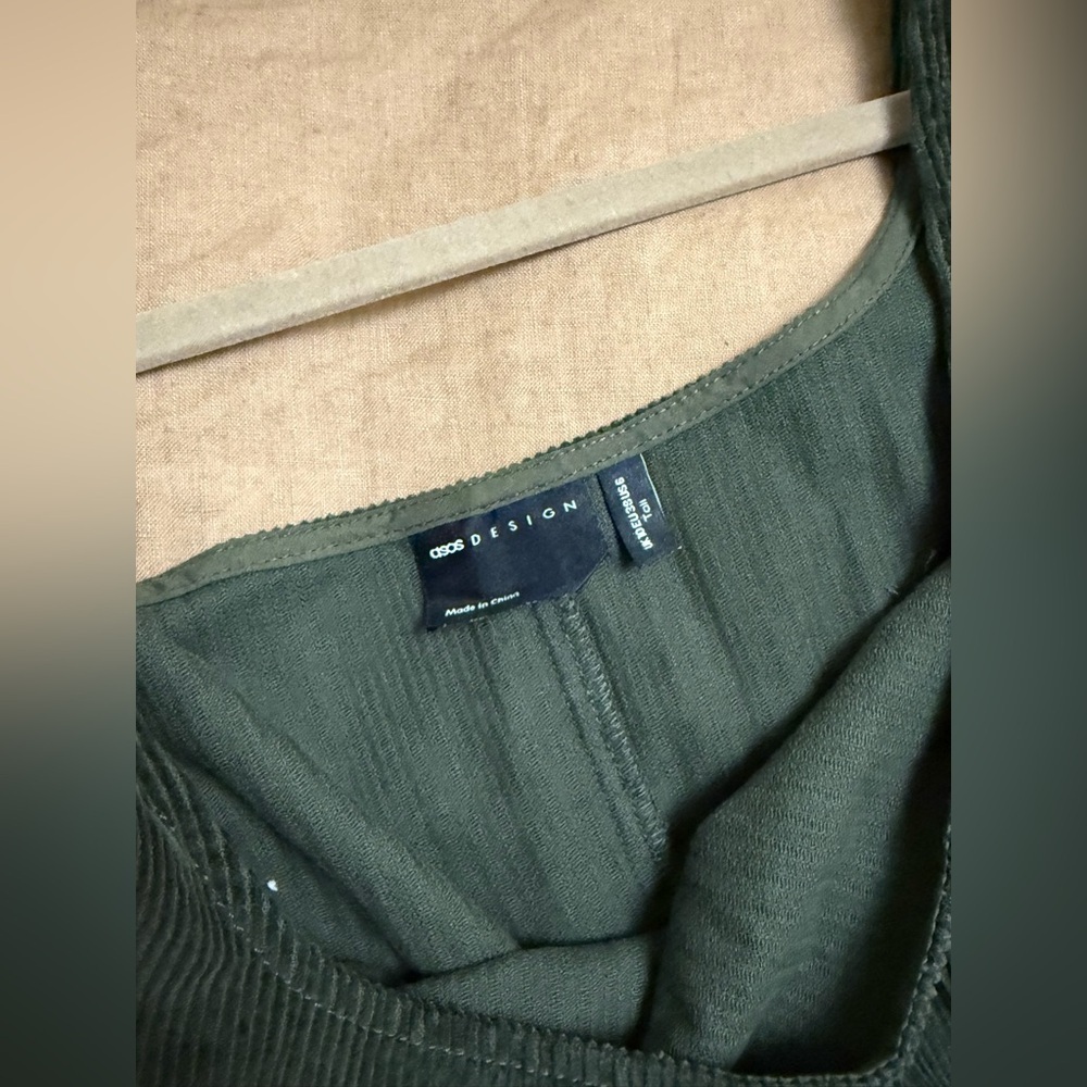 ASOS forest green a-line  corduroy pinafore mini dress with pockets - Picture 3 of 13